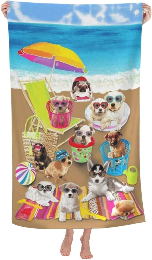 Cute Dog Beach Towel for Women/Adults, Personalized Microfiber Beach Towels Bulk, Quick Dry Beach Towel for Pool, Lightweight Bath Towels Oversized Clearance 30"x 60"
