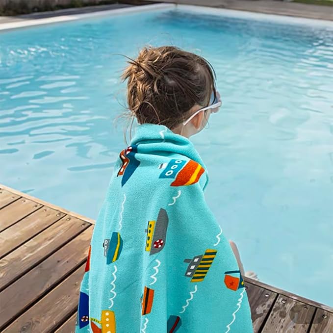 YIFONTIN Microfiber Beach Towels Velour Throw Blanket Super Soft Absorbent 27.5"x55" for Kids Bath Camping Sports Swimming Pool, Vessel.