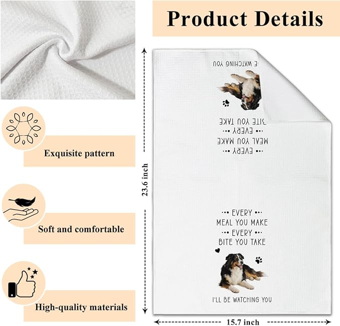 Funny Australian Shepherd Dish Towels for Kitchen Sets of 2, Gifts for Dog Lover, Drying Cloth Tea Towel Hand Towels for Cooking Baking Bathroom Decor, 16 x 24 Inch -06