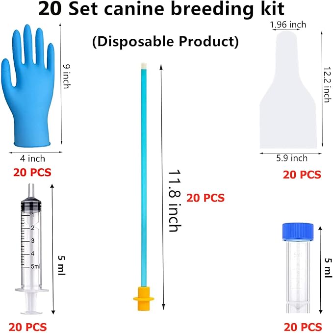 20 Set AI Artificial Insemination Dog Breeding Kit, Canine Breeding Kit, Dog Insemination Breeder Kit, Disposable Canine Artificial Insemination, Canine Breeding Supplies (11.8 inch) M