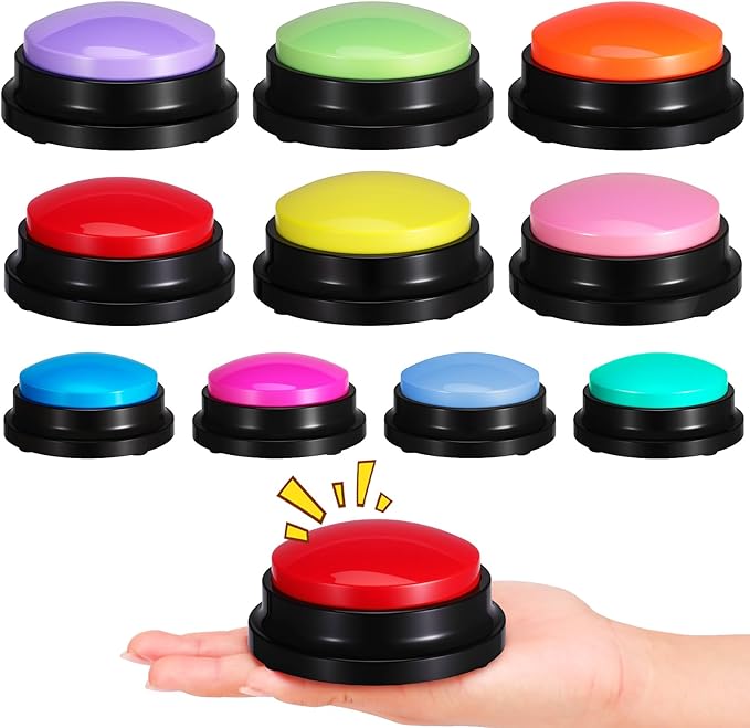 10 Pieces Recordable Answer Buzzers Button Answer Buzzers Game Show Buzzer Recordable Button Classroom Buzzers Perfect for Study Office Home and Pet Buttons Training Toy Multicolor