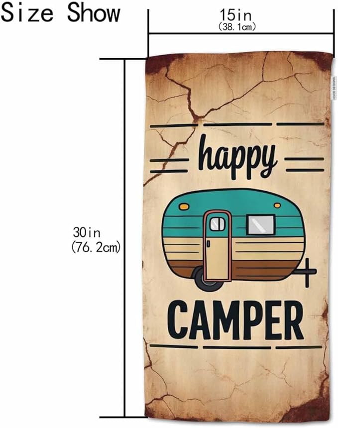 HGOD DESIGNS Camper Hand Towels Happy Camper Camping Outdoor Soft Hand Towel for Bathroom Kitchen Yoga Gym Decorative Towels 15"X30"