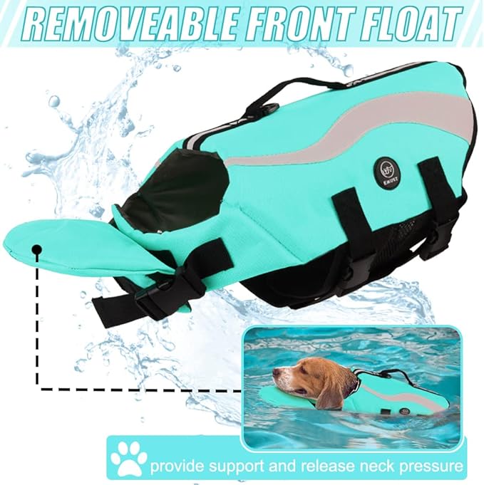 EMUST Dog Life Jacket, Ripstop Large Dog Life Vests Swimsuit for Boating/Swimming/Pool with Double Rescue Handles, Dogs Flotation Vest for Large Dogs, Turquoise,XXL