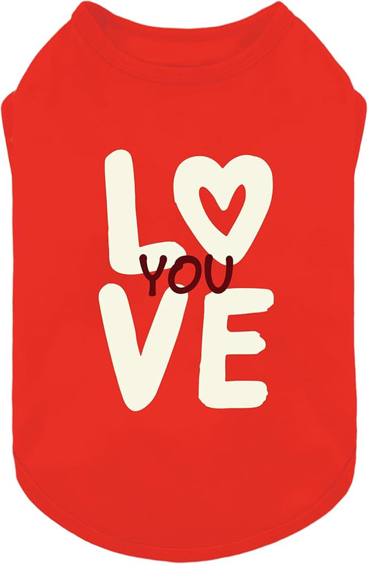 Fitwarm Love You Dog Shirt, Funny Valentines Outfit for Small Dogs Boy Girl, Festive Pet Clothes, Red, White, XL