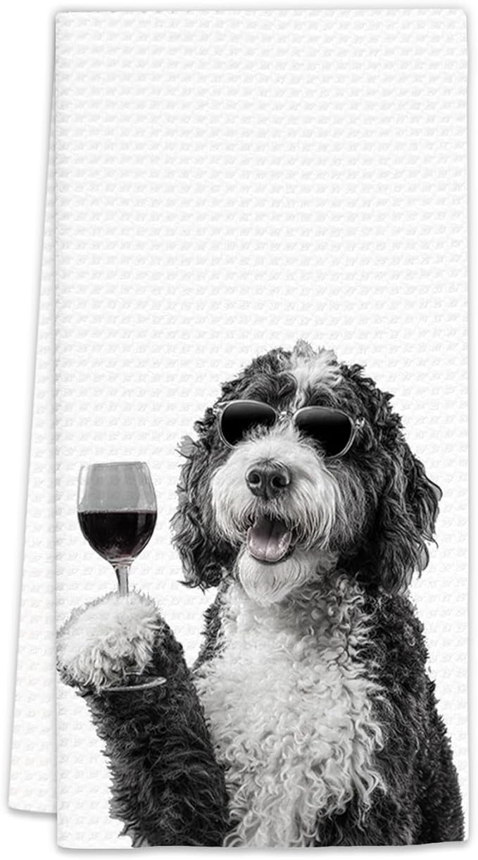 Bernedoodle Gifts Wine Dog Kitchen Towels, Gifts for Bernedoodle Dog Wine Lovers Decorative Hand Dish Towel for Kitchen Home Bar, Funny BernedoodleDog WineLover Home Bar Kitchens Decor(16x24In)