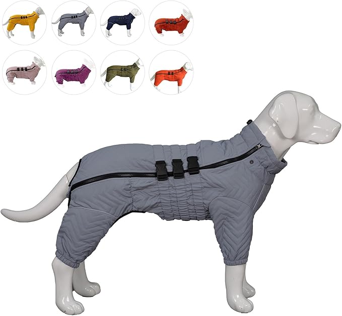 Lovelonglong Warm Dog Coat Double Layers Dog Vest, 4 Legs Covered Windproof Waterproof Reflective Warm Dog Vest Outdoor Skating Dog Costume for Small Medium Large Dogs Gray M