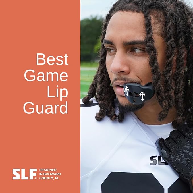 SLEEFS Football Mouth Guard - Youth Mouthguard with Strap - Lip/Teeth Protector Mouthpiece - No Boil - for Youth/Adults, Maximum Air Flow, for All Sports - Gothic Cross Black