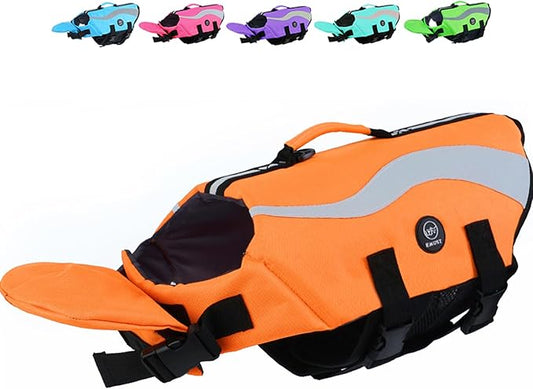 EMUST Dog Flotation Vest, Reflective Life Jacket for Small Dogs with Rescue Handle, Small Dog Vests Lifesaver for Swimming Boating Water with Front Neck Float, Orange,S