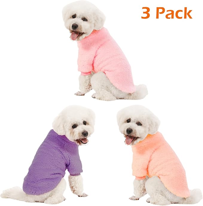 Dog Sweater, 3 Pack Dog Sweaters for Small Dogs, Dog Clothes for Small Dogs Girl Boy, Ultra Soft and Warm Puppy Sweater Dog Coat for Winter Christmas (Medium, Pink+Purple+Peach)