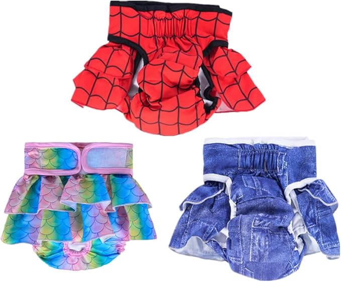 Dogs Physiological Pants,3 Reusable Diapers,Reusable Dog Diapers Female,Washable Diapers（3 Pieces * L Size，Waist Circumference Between 19-25.5 inches）