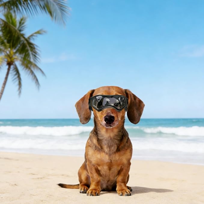 Enjoying Dog Sunglasses Small Breed, Dog Goggles UV Protection, Cycling Eye Protection for Small Dogs, Outdoors Breathable Windproof Dustproof Anti-Fog, Adjustable Straps, Cool Black