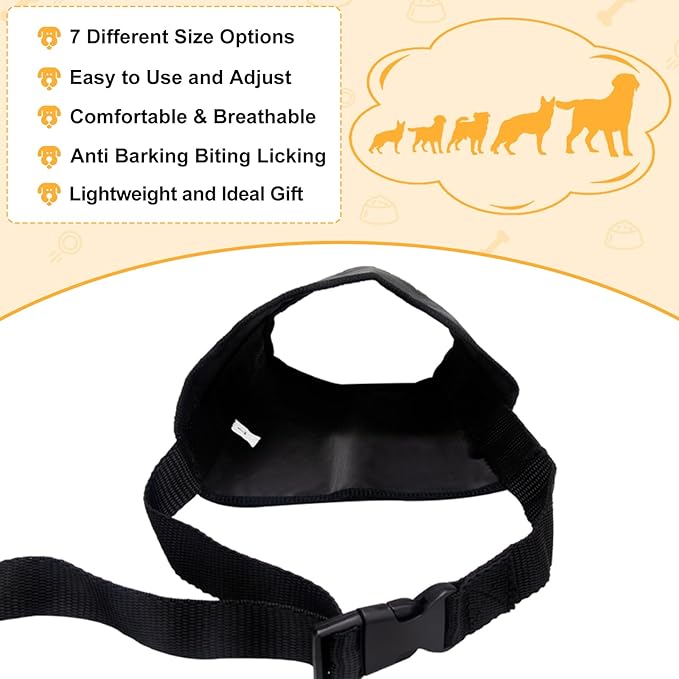 Coppthinktu Dog Muzzle Suit - 7PCS Adjustable Muzzles for Small to Large Dogs, Soft Comfortable Mouth Cover for Long Snout, Controls Biting, Barking & Chewing