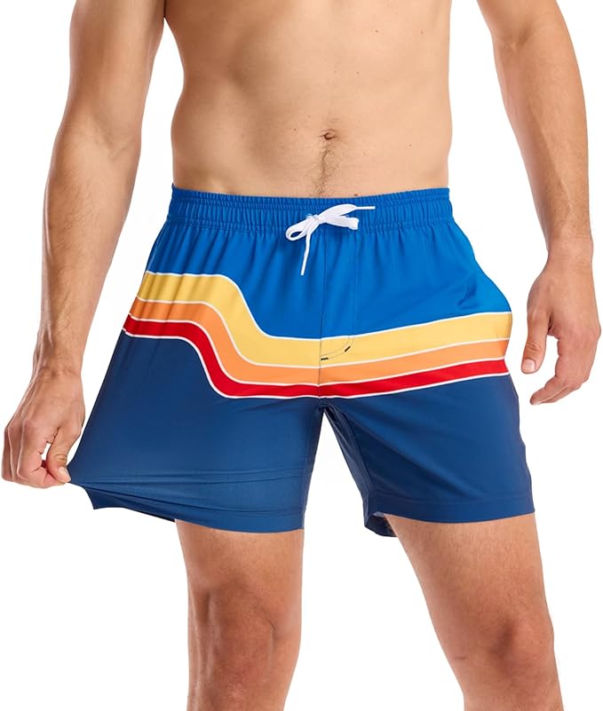 Tipsy Elves Men's Stretch Swim Trunks 7 Inch Inseam 4-Way Stretch with Mesh Liner - Quick-Dry Funny Swimwear Bathing Suit