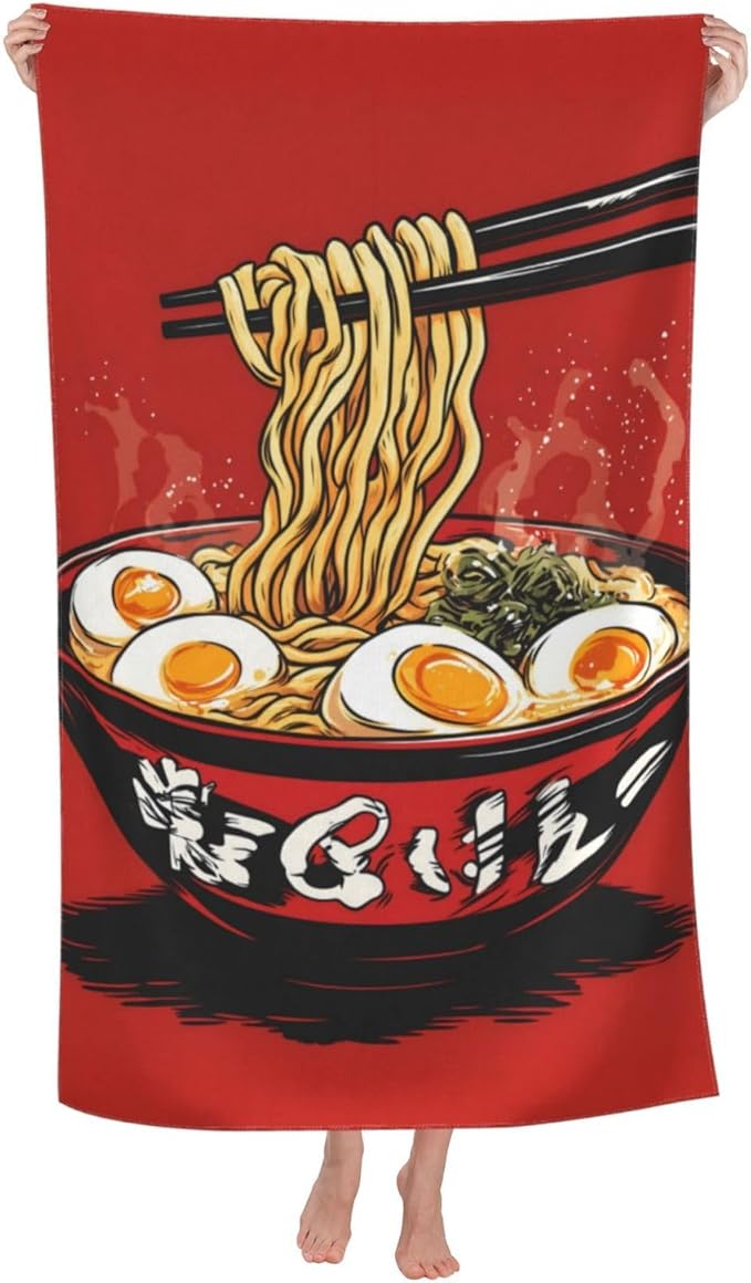 Ramen Noodle Beach Towel 31inx51in, Food Sand-Free Microfiber Bath Towel Ultra Soft Quick Dry Pool Towel Absorbent Towel Lightweight Towel for Swimming Bathroom Decor