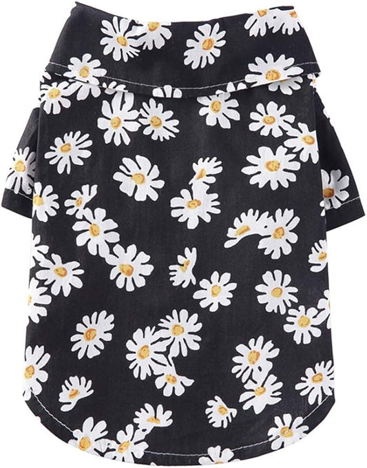 Tangpan Summer Pet Daisy Hawaiian Beach Plaid Print Shirts Clothes for Dog Black XL