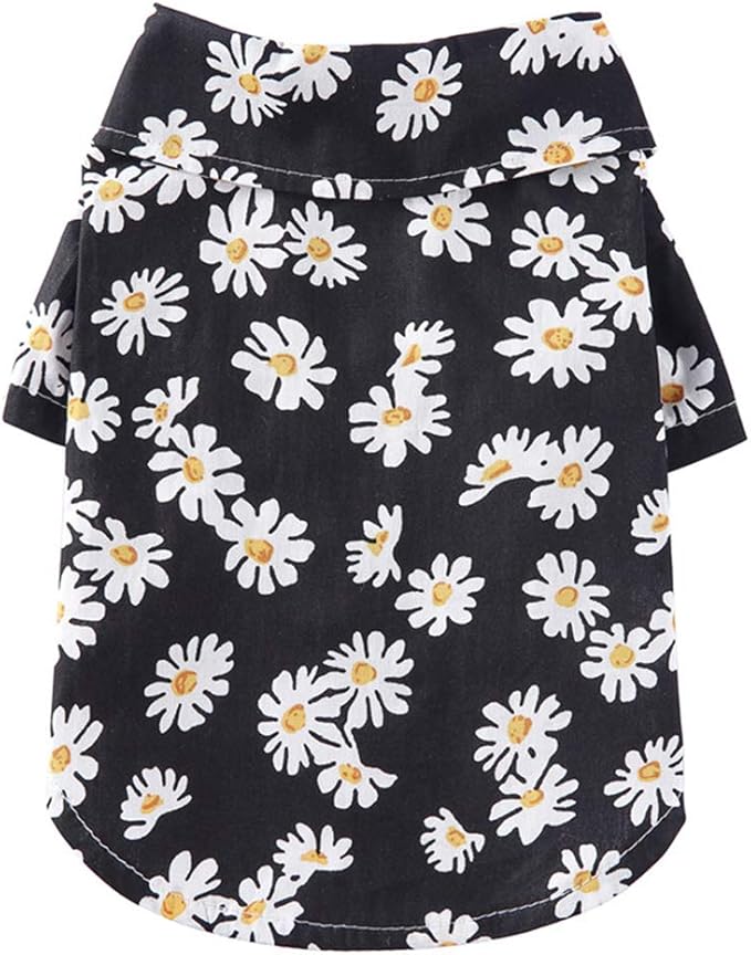 Tangpan Summer Pet Daisy Hawaiian Beach Plaid Print Shirts Clothes for Dog Black L