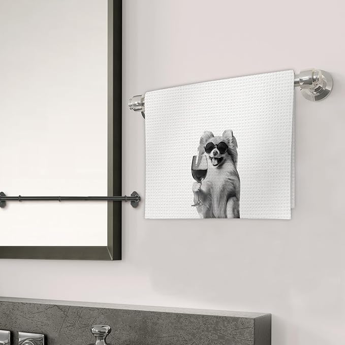 Pomeranian Gifts Wine Dog Kitchen Towels, Gifts for Pomeranian Dog Wine Lovers Decorative Hand Dish Towel for Kitchen Home Bar, Funny PomeranianDog WineLover Home Bar Kitchens Decor(16x24 Inch)