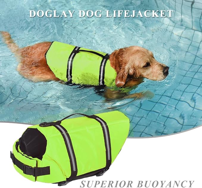Doglay Dog Life Jacket, Dog Life Vest for Swimming Boating, Adjustable Puppy Life Jacket with Reflective Stripes, Superior Buoyancy Dog Swimming Vest for Small Medium and Large Dogs
