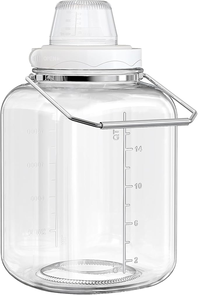 5 Gallon Glass Jar with Airtight Lid, Square Wide Mouth Storage Jar with Stainless Steel Handle, Glass Jug with Cup for Terrarium, Storage, Dog Treats, Mead Making