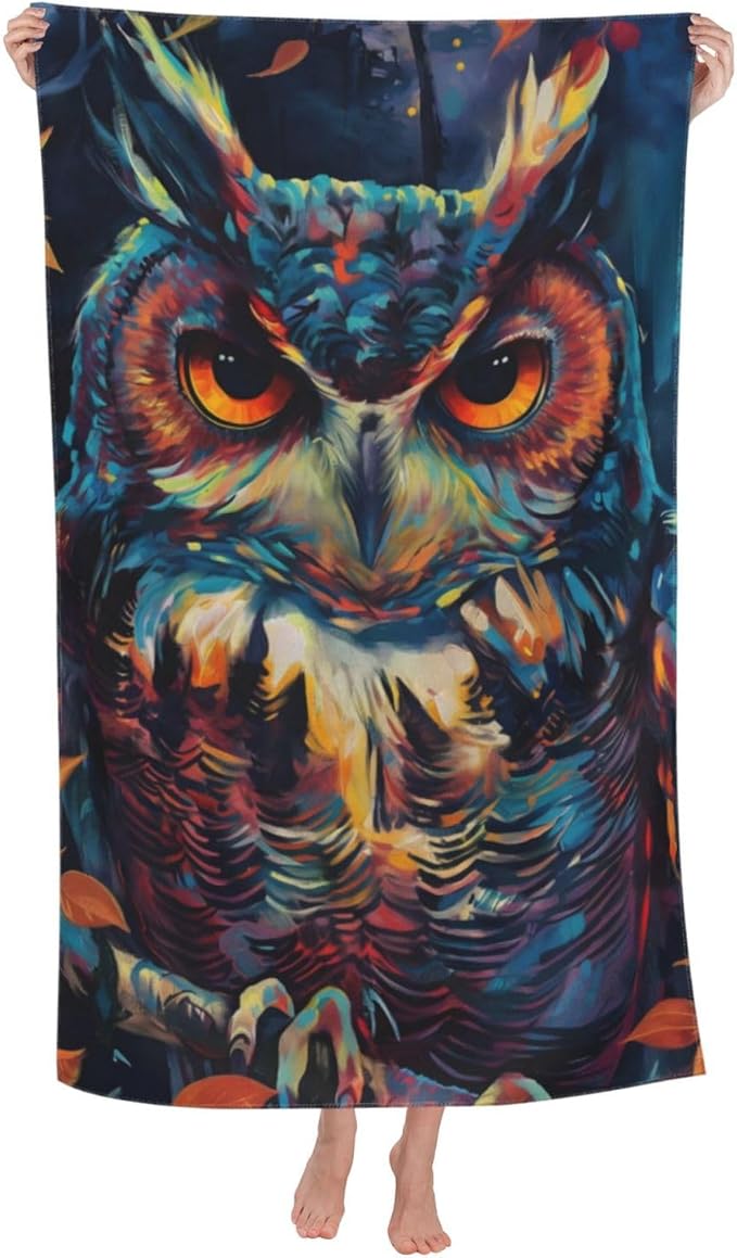 Owl Beach Towel 31inx51in, Bird Sand-Free Microfiber Bath Towel Ultra Soft Quick Dry Pool Towel Absorbent Towel Lightweight Towel for Swimming Bathroom Decor