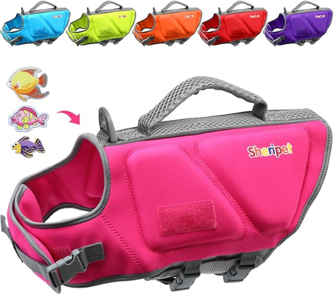 Dog Life Jacket, Good Visibility Dog Life Vest for Swimming with Reflective Stripes and Rescue Handle, Flotation Vest Suit for Small Medium and Large Dogs, Medium