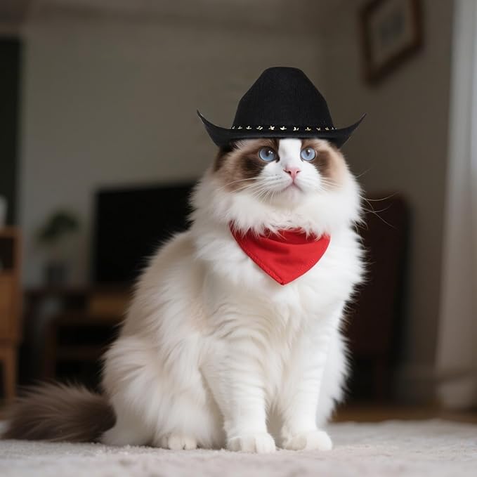 choyaxo Pet Cowboy Costume Cosplay Cap Halloween Costumes for Dogs Cat Pet Party Decoration Mini Cowboy Hat (Black, Large)