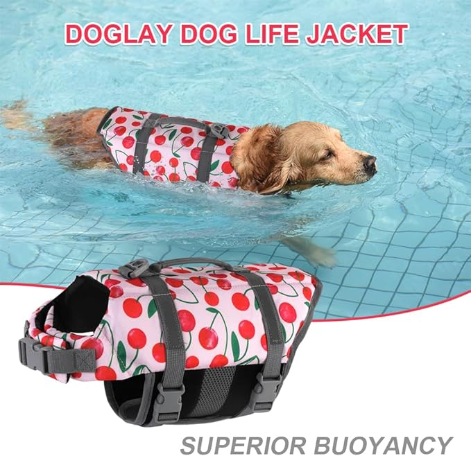 Doglay Dog Life Jacket, Dog Life Vest for Swimming Boating, Adjustable Puppy Life Jacket with Reflective Stripes, Superior Buoyancy Pet Swimming Vest for Small Medium and Large Dogs