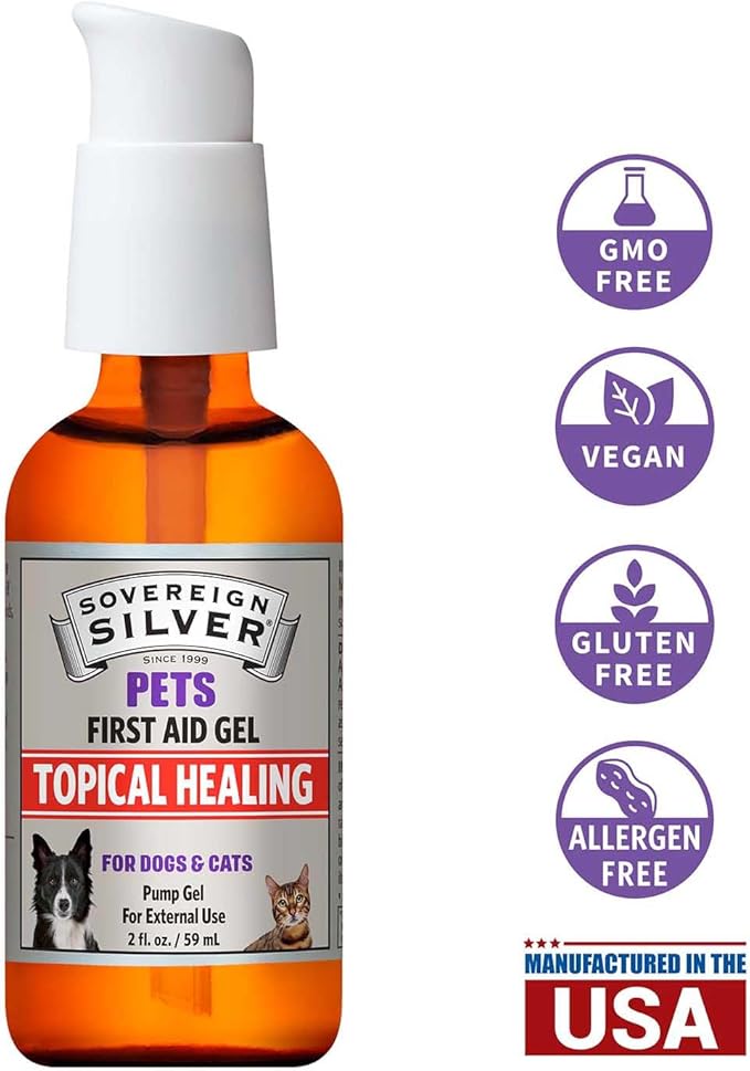 Sovereign Silver Pets First Aid Gel - Topical Skin Care Gel for Dogs and Cats with Pump, Argentum Metallicum - 2 fl oz (59mL)