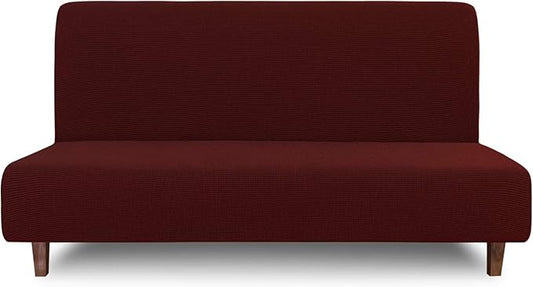 Easy-Going 100% Waterproof Futon Cover, Dual Waterproof Couch Cover for Futon, Stretch Jacquard Sofa Cover, Leakproof Furniture Protector for Kids, Pets, Dog and Cat (Medium, Wine)