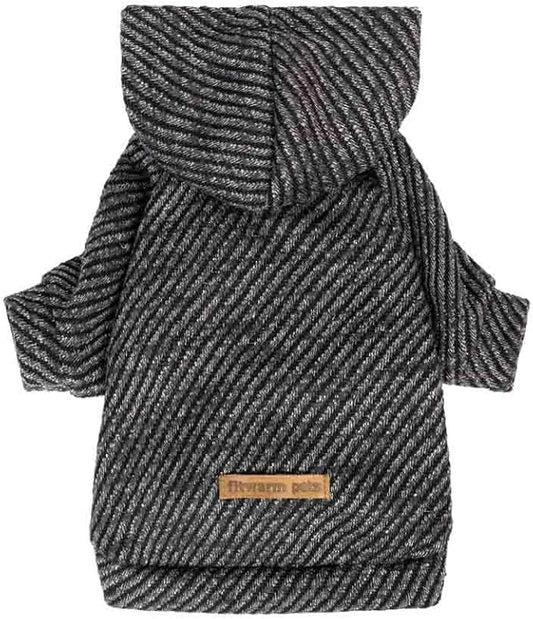 Fitwarm Black Striped Dog Hoodie, Winter Clothes for Small Dogs Boy Girl, Lightweight Pet Hooded Outfit, Black, Silver, XL