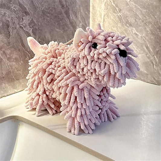Chenille Hand Towel - Cute Cartoon Dog Plush Fuzzy Ball Hand Towel, Super Absorbent Hanging Kitchen & Bathroom Towels for Kids, Soft Hand Drying Puff for Bath, Washstand (Pink)