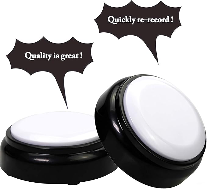 Cover 30 Seconds Recordable Talking Button Record Button Toy Gift Answer Buzzers (White+Black)