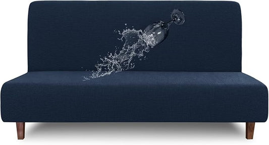 Easy-Going 100% Waterproof Futon Cover, Dual Waterproof Couch Cover for Futon, Stretch Jacquard Sofa Cover, Leakproof Furniture Protector for Kids, Pets, Dog and Cat (Medium, Dark Blue)