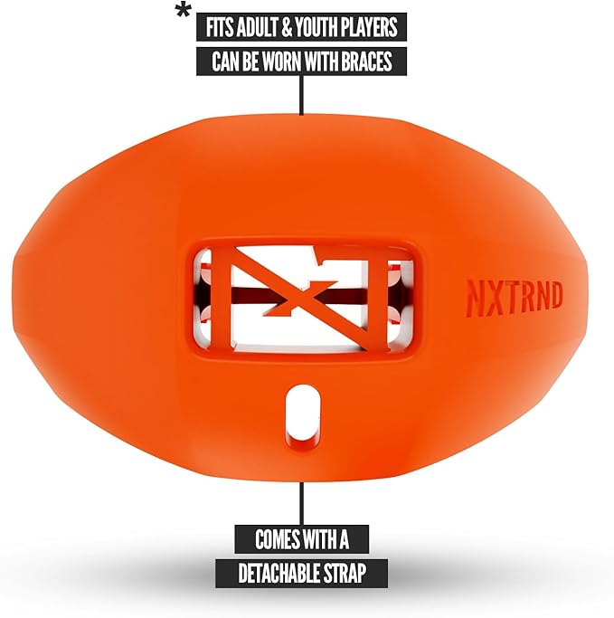 Nxtrnd One Football Mouth Guard, Strap Included, Fits Adult & Youth (Orange)