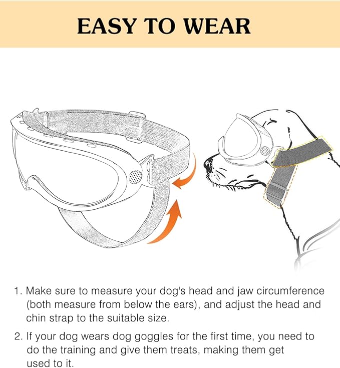 Lewondr Dog Goggles Medium Large Breed, Dog Sunglasses with Adjustable Straps and Soft Sponge Pad, UV/Wind/Dust/Fog/Snow Dog Eye Protection Sunglasses for Outdoor Driving Riding, Black