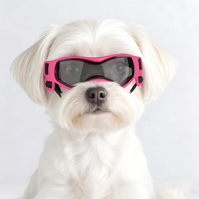 Small Dog Goggles for Small Breed UV/Wind/Dust Protection Puppy Sunglasses with Adjustable Strap, Pink