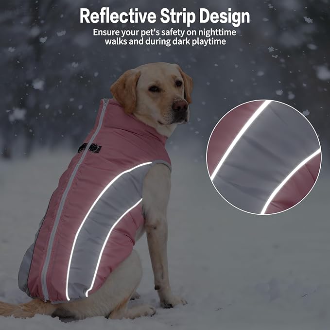 Dog Coats for Medium Dogs with Harness Built in, Waterproof Dog Jacket Warm Pet Winter Coat Snowsuit for Cold Weather, Reflective Fleece Windproof Jacket, Pink, U-LDMF02L