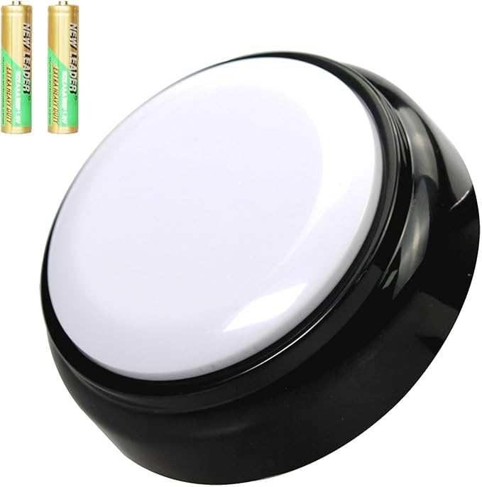 Cover 30 Seconds Recordable Talking Button Record Button Toy Gift Answer Buzzers (White+Black)