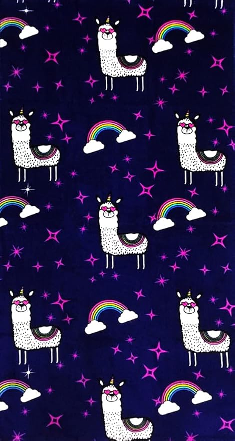 YIFONTIN Kids Beach Towel Super Soft Absorbent Throw Blanket 100% Cotton 24”X48” for Kids Swimming Bath Travel Sports Holiday Camping and Picnic, Alpaca Starry Sky.