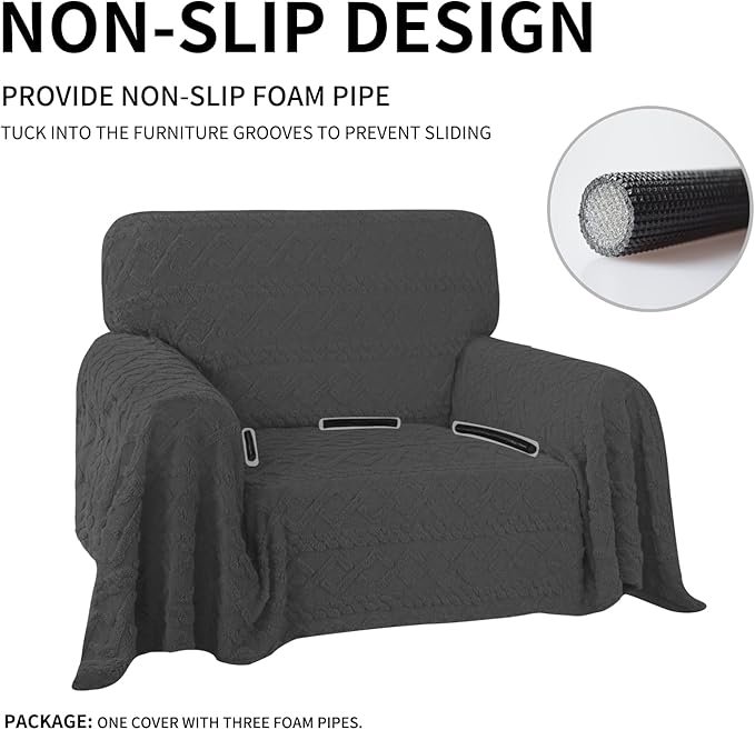 Easy-Going 80X102 inches Chair Sofa Cover, Jacquard Velvet Couch Slipcover for 1 Cushion Couch, L Shape Sectional Covers for Dogs, Washable Sofa Blanket, Furniture Protector for Pets, Dark Gray