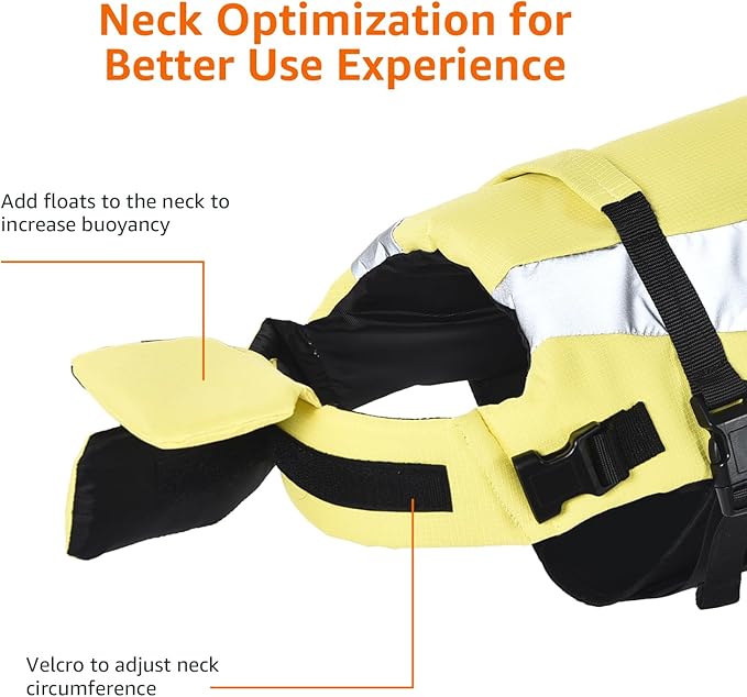 Amazon Basics Dog Adjustable Life Jacket with Reflective Stripes, Yellow, Medium