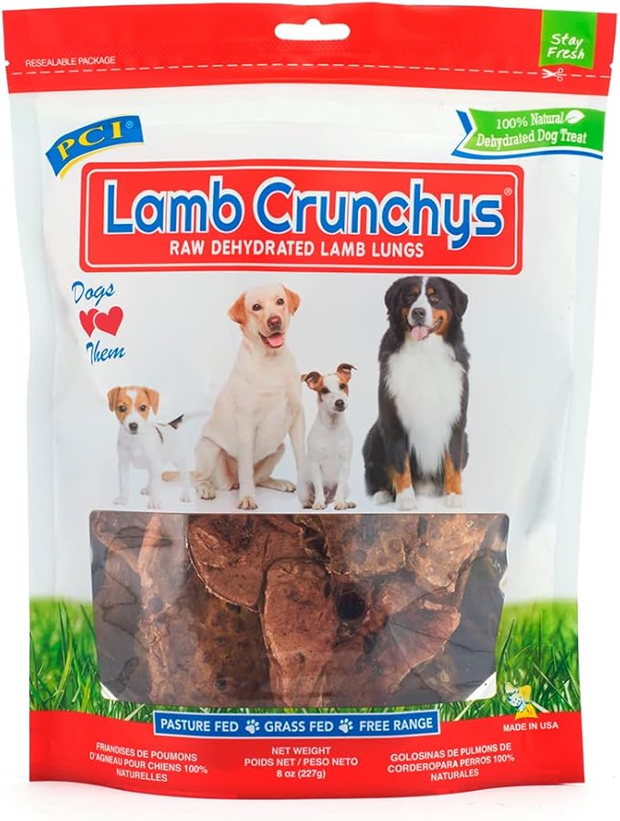 Pet Center, Inc. PCI Lamb Crunchys Raw Dehydrated Lamb Lungs Dog Treats, 8 Ounce Pack, one Size