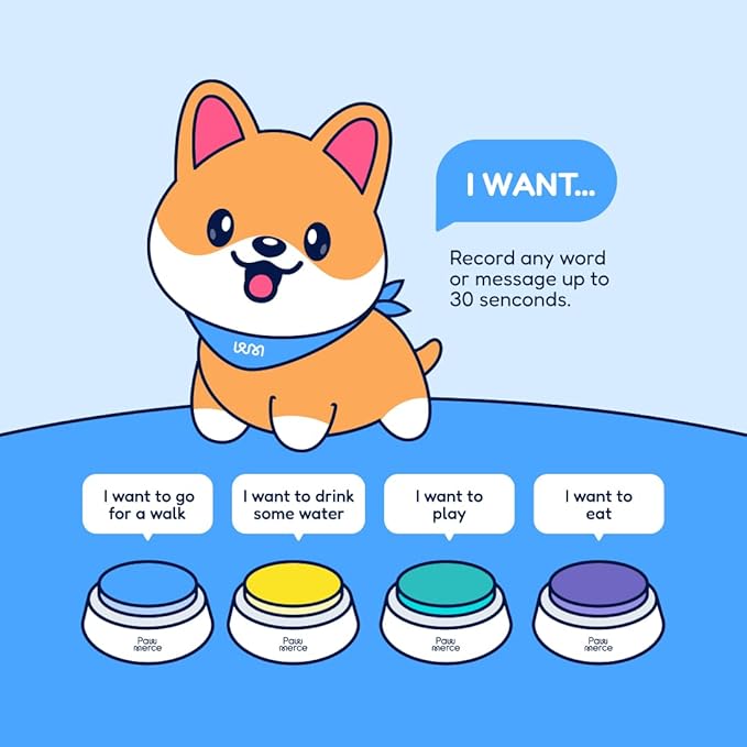 Dogs Voice Recording Command Button,4PC's Colorful 30 Second Training Buzzer Communication, Funny Gift for Pet Training