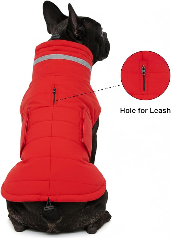 Mklhgty Waterproof Dog Coat for Small Dogs, Warm Dog Winter Jacket, Reflective Windproof Turtleneck Dog Cold Weather Coats with Adjustable Hook & Loop - Red - S