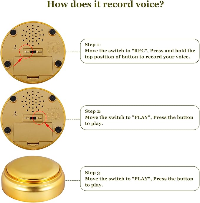 Gold Voice Custom Recordable Buttons 30 Second Voice Dog Talking Buttons Recordable and Playback Message for Classroom Fun Study Gift Voice Messages to Parents, Friends and Yourself