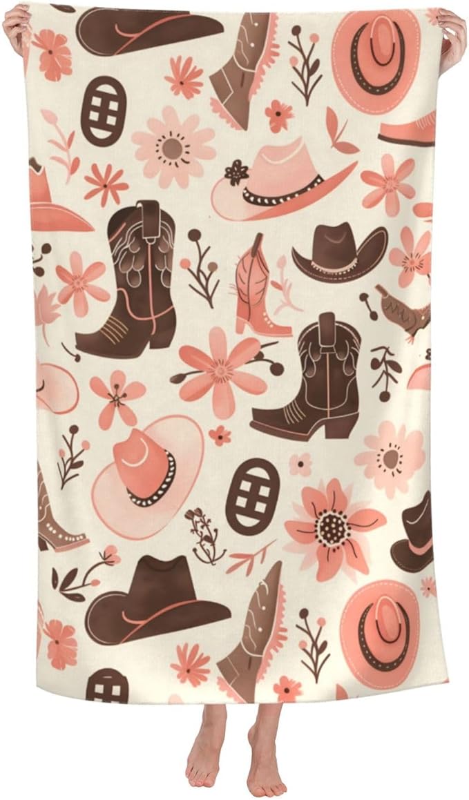 Western Cowboy Beach Towel 31inx51in, Country Style Sand-Free Microfiber Bath Towel Ultra Soft Quick Dry Pool Towel Absorbent Towel Lightweight Towel for Swimming Bathroom Decor
