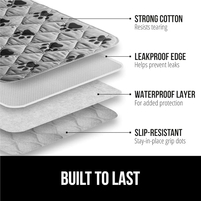 GORILLA GRIP Washable Puppy Pads, 22x22, Slip Resistant Dog Crate Mat, Waterproof Cloth Pee Pad for Training Puppies in Playpen, Reusable Pet Incontinence Blanket, Protects Sofa, Furniture, Floors