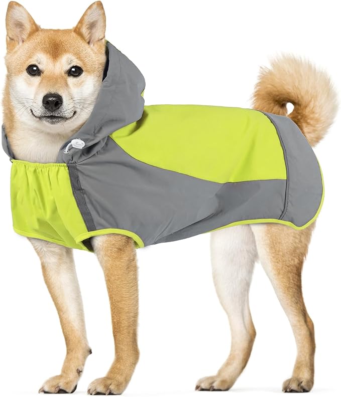 IECOii Large Dog Raincoat Waterproof,Hooded Rain Jacket Keep Dog Dry in Wet Weather,Reflective Rain Poncho Clothes with Convenient Leash Hole/Adjustable Magic Sticker/Easy On and Off/,Green,Large