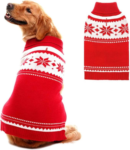 Mihachi Dog Sweater - Winter Coat Apparel Clothes with Colorful Stripes for Cold Weather, Red XL