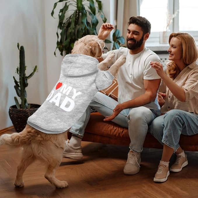 GreenJoy Dog Sweater Dog Hoodie Cold Weather Coat Hooded Sweatshirt for Puppies,Cats, Small Medium Large Dogs (Light Grey(I Love My Dad), X-Small)